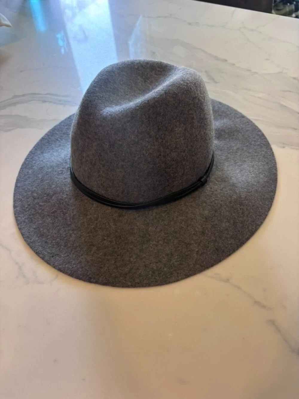 Gray 100% Wool Felt Wide Brim Hat